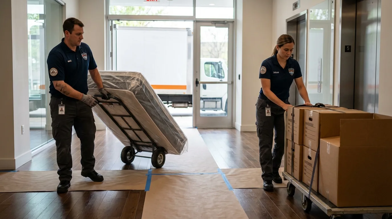 Professional apartment movers loading elevator in Allendale, NJ